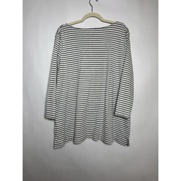 Duluth Trading Co Women's Lightweight Longtail Tunic Shirt White Gray Striped XL - Picture 2 of 8